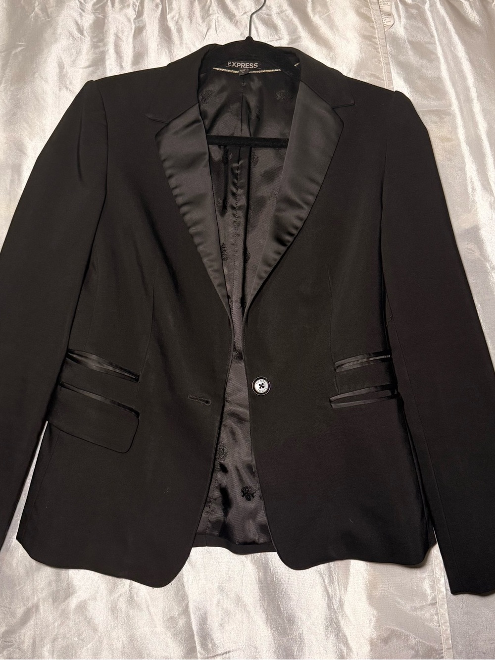 Express Blazer Jacket Womens 4 Black Lined Professional Notched Lapel One Button